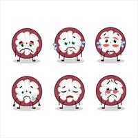 Slice of mangosteen cartoon character with sad expression vector