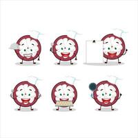 Cartoon character of slice of mangosteen with various chef emoticons vector