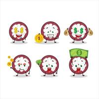 Slice of mangosteen cartoon character with cute emoticon bring money vector