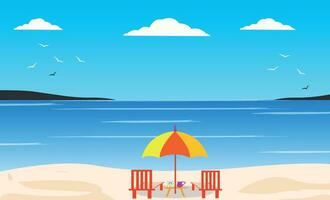 It's summer time banner with coconut tree, grass and lifebuoy on a sunny summer background. vector