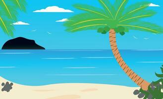 It's summer time banner with coconut tree, grass and lifebuoy on a sunny summer background. vector