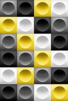 Pattern background square block, 3D circle, yellow white gray black gradient. Color trend of 2021. Art elements for design tile, cover, poster, textile, flyer, banner, wall. Vector illustration.