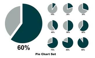 Pie chart percentage set. Pie graph diagram, circle round chart. vector