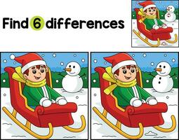 Christmas Boy Riding Sleigh Find The Differences vector