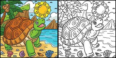 Summer Tortoise Playing Coloring Page Illustration vector