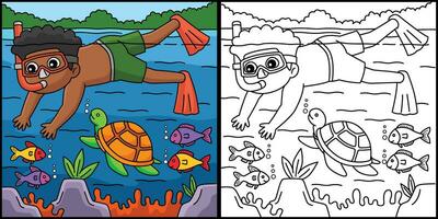 Boy Snorkeling Summer Coloring Page Illustration vector