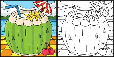 Coconut Drink Summer Coloring Page Illustration vector