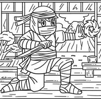 Ninja and Chakra Energy Coloring Page for Kids vector