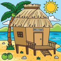 Nipa Hut Summer Colored Cartoon Illustration vector