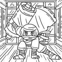 Ninja with Jutsu Scroll Coloring Page for Kids vector