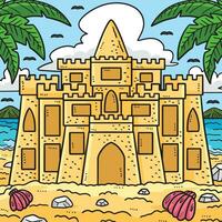 Summer Sandcastle Colored Cartoon Illustration vector