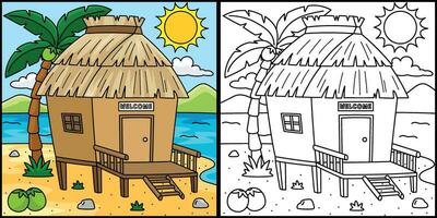 Nipa Hut Summer Coloring Page Colored Illustration vector