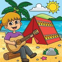 Boy Summer Camping Colored Cartoon Illustration vector