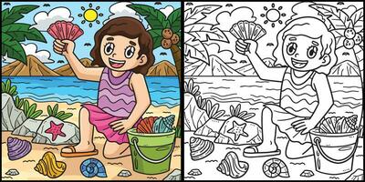 Summer Child Collecting Sea Shells Illustration vector