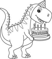 T-Rex with Happy Birthday Isolated Coloring Page vector