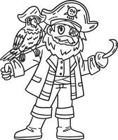 Pirate Captain with Parrot Isolated Coloring Page vector