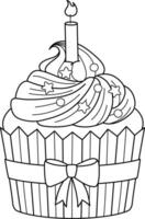 Birthday Cupcake with Candle Isolated Coloring vector