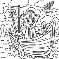 Pirate in a Rowboat Coloring Page for Kids vector