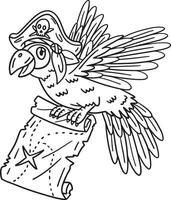 Pirate Parrot with Map Isolated Coloring Page vector