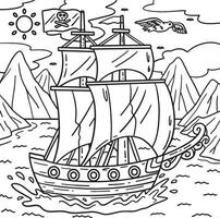pagina para colorear de barco pirata para niños vector