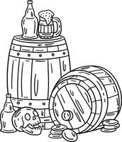 Pirate Rum and Barrels Isolated Coloring Page vector