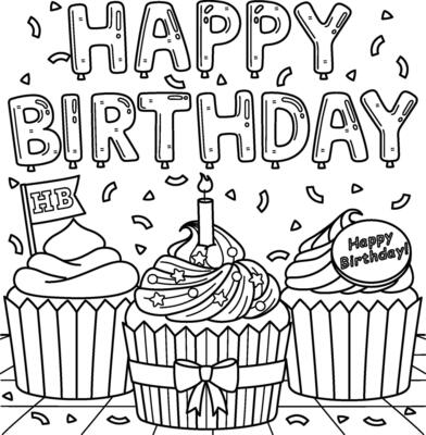 Happy Birthday Coloring Vector Art, Icons, and Graphics for Free Download