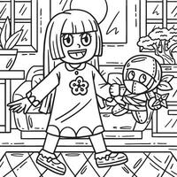 Child with Ninja Plushie Coloring Page for Kids vector