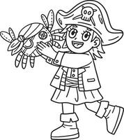 Child with Pirate Crab Toy Isolated Coloring Page vector