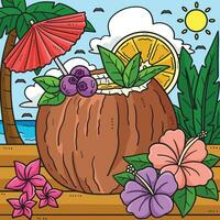 Summer Coconut Cocktail Colored Cartoon vector
