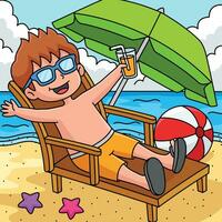 Boy Relaxing on the Beach Summer Colored Cartoon vector