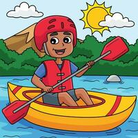 chico kayak en verano de colores dibujos animados vector