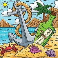 Summer Message in a Bottle and Anchor Colored vector