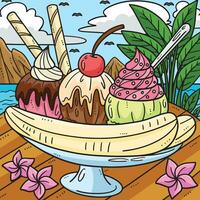 Summer Banana Split Colored Cartoon Illustration vector