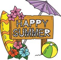 Happy Summer with Umbrella and Surfboard Clipart vector