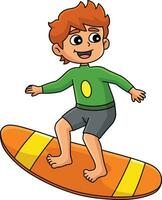 Boy Surfing Cartoon Colored Clipart Illustration vector