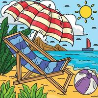 Summer Sun Lounger and Sunshade Colored Cartoon vector