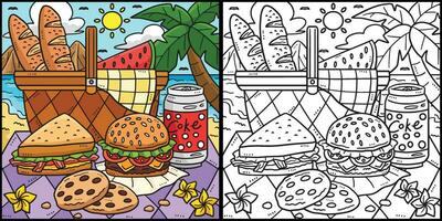 verano picnic comida por el apuntalar ilustración vector