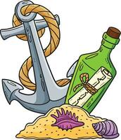 Message in a Bottle and Anchor Cartoon Clipart vector