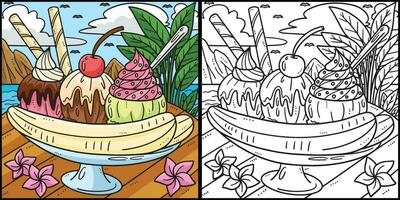 Summer Banana Split Coloring Page Illustration vector