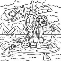 Pirate with SOS Flag Coloring Page for Kids vector