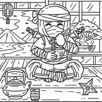Ninja Eating Ramen Coloring Page for Kids vector