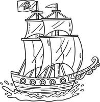 Pirate Ship Isolated Coloring Page for Kids vector