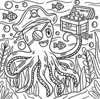 Pirate Octopus Holding Chest Coloring Page vector