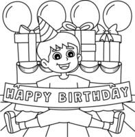 Boy with a Happy Birthday Banner Coloring Page vector