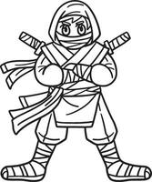 ninja con ninjato aislado colorante página para niños vector