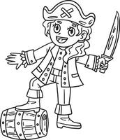 Female Pirate with Cutlass Isolated Coloring Page vector