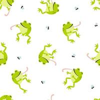 Seamless pattern with cute frog and insects. vector