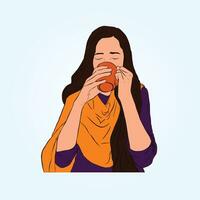 Girl drinking a coffee. vector