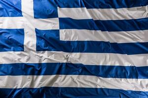 Grecia bandera ondulación en el viento - parte superior de ver foto