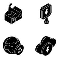 Pack of Nature and Power Solid Icons vector